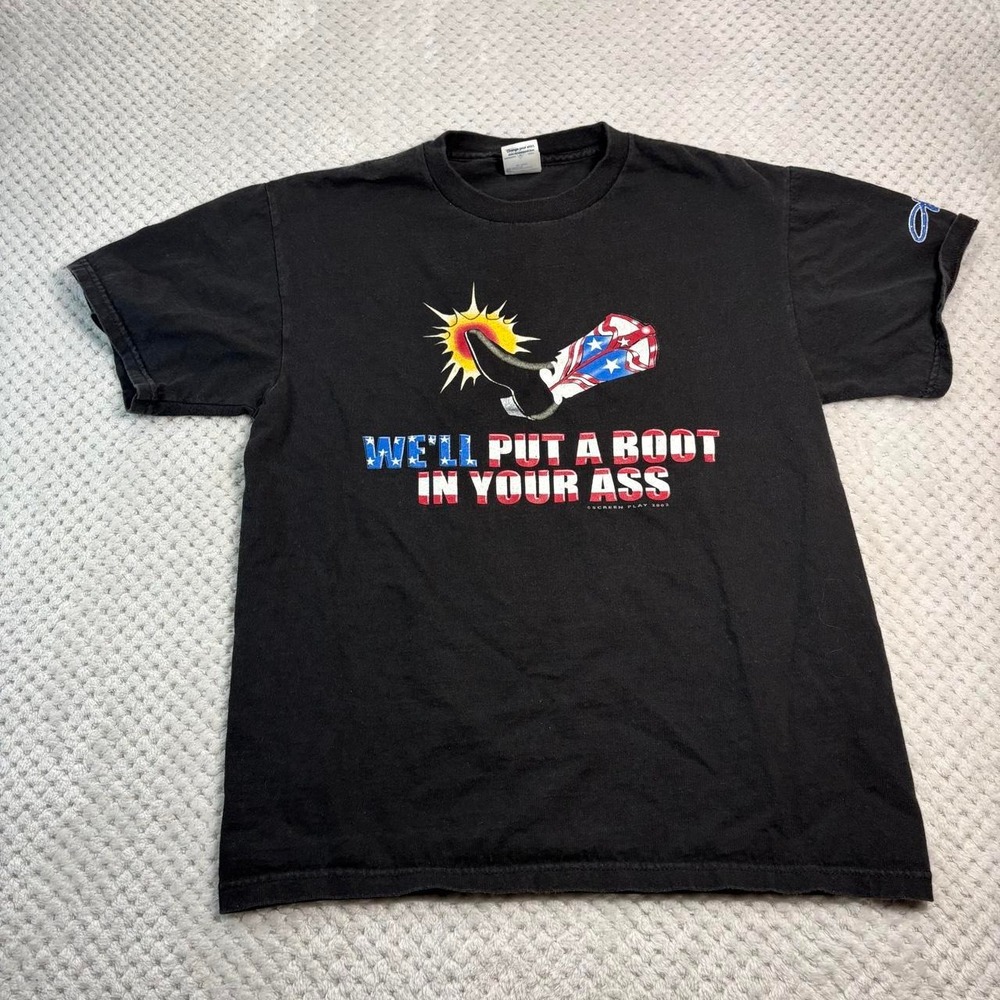 Vintage 2002 Toby Keith We'll Put a Boot in Your Ass T-Shirt Black Medium Delta
